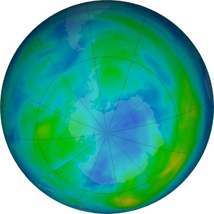 Antarctic ozone map for 22 April 2020